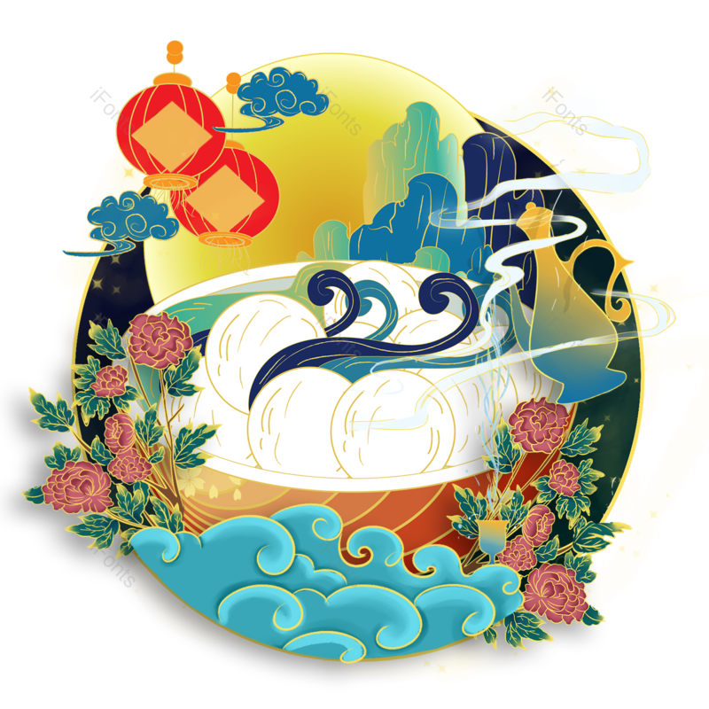 中国图片,元宵元素,汤圆PNG,手绘免抠素材